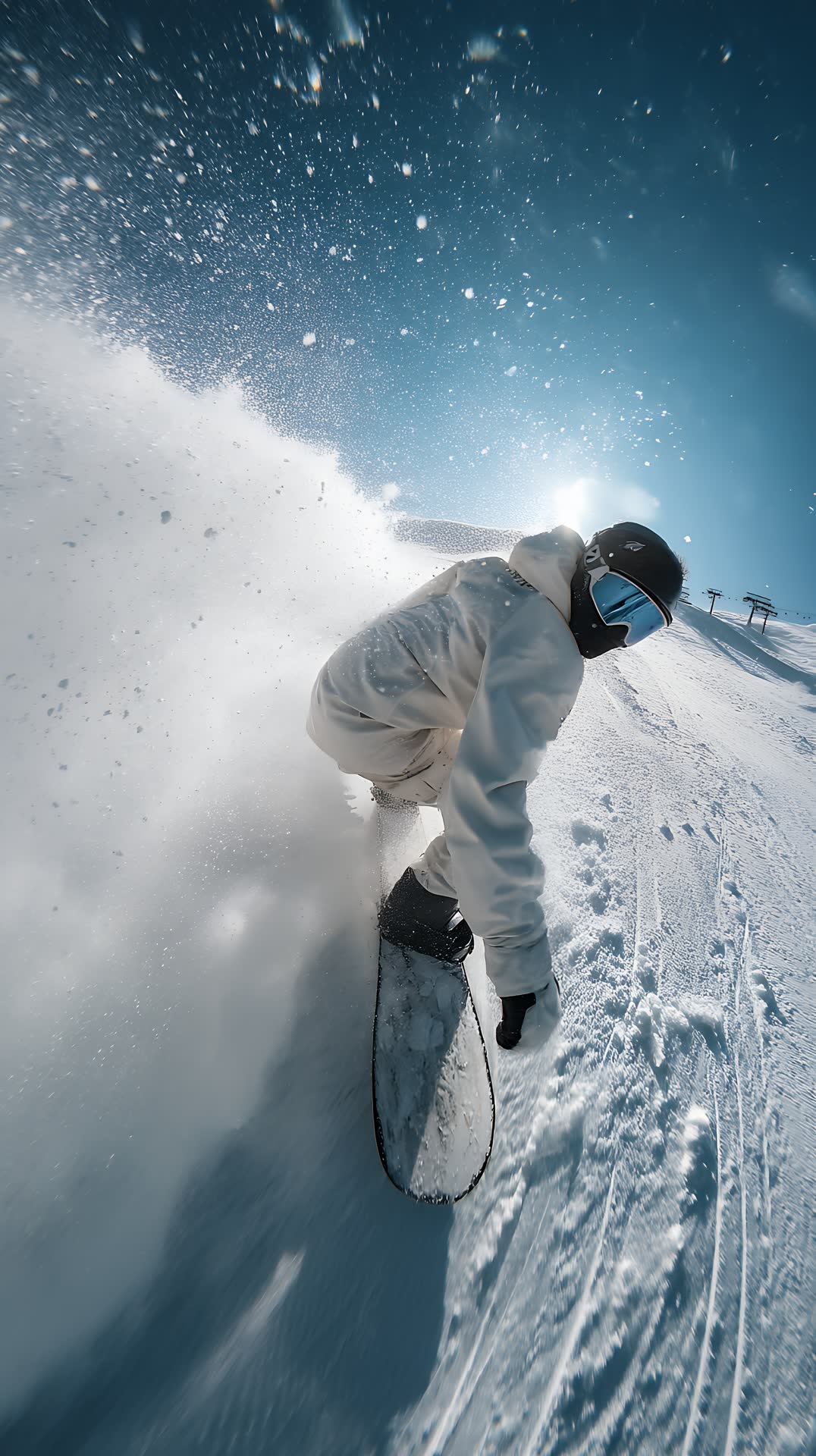 Snowboarder dévalant une pente enneigée